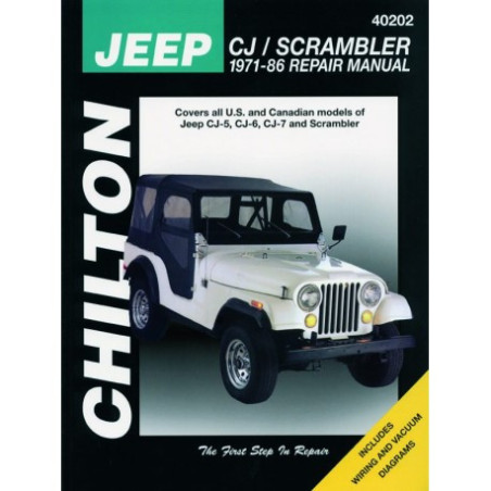 Jeep Chilton Repair Manual for 1971-86 covering all models of Jeep CJ (CJ-5 CJ-6 and CJ-7) and Scrambler